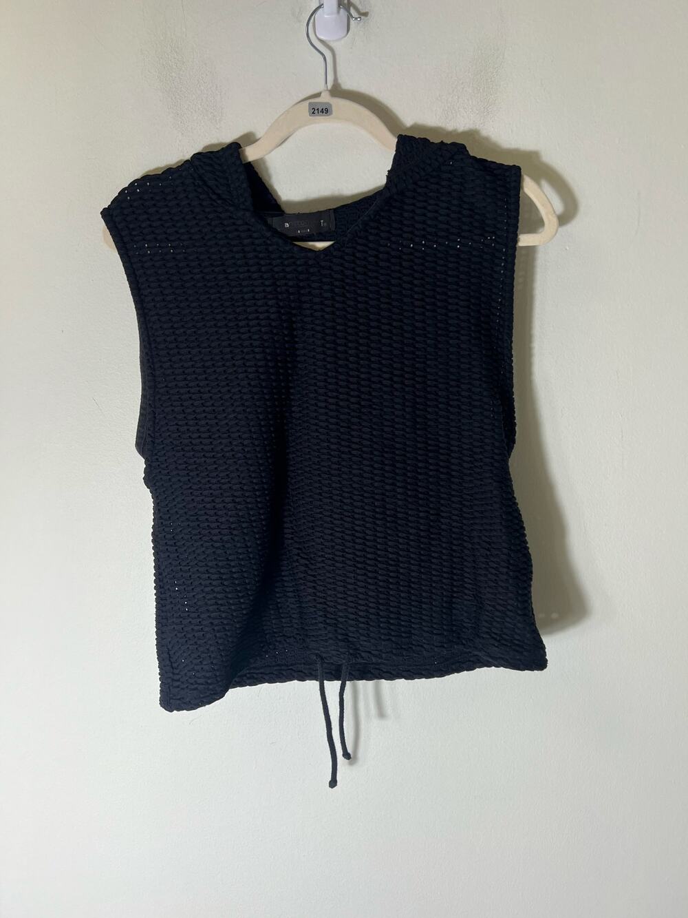 Lanston Sport Black Knit Sleeveless Hooded Top Sz M